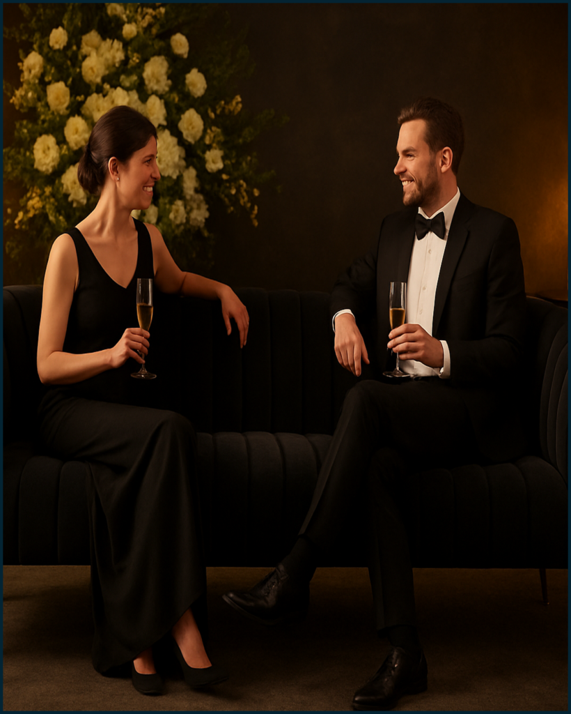 Luxury velvet sofa seating for weddings and events in London Ontario with elegant lounge setup